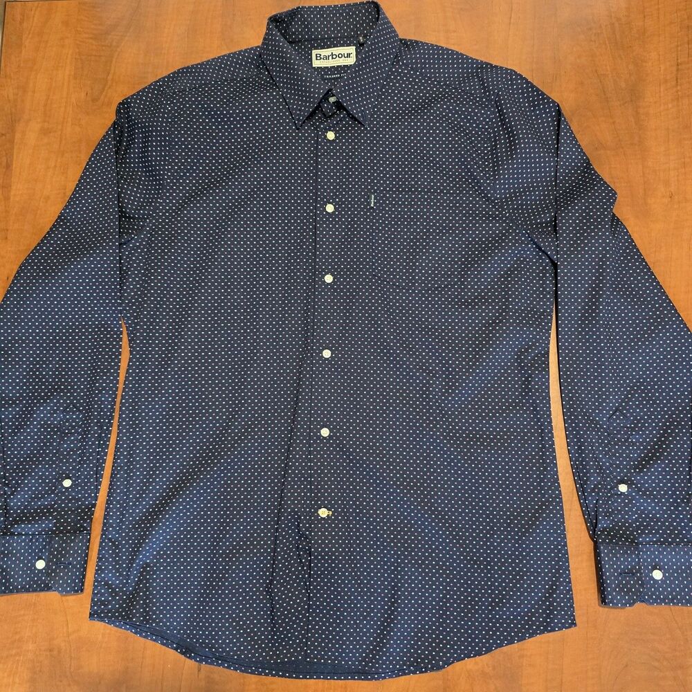 Barbour Mens AOP Speckled Pattern Tailored Fit Cullen Button Down Shirt L